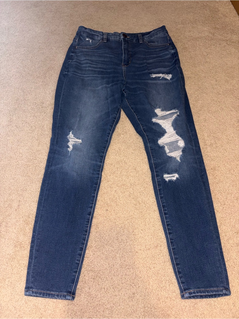 American Eagle Outfitters Dark Blue Ripped Skinny Jeans